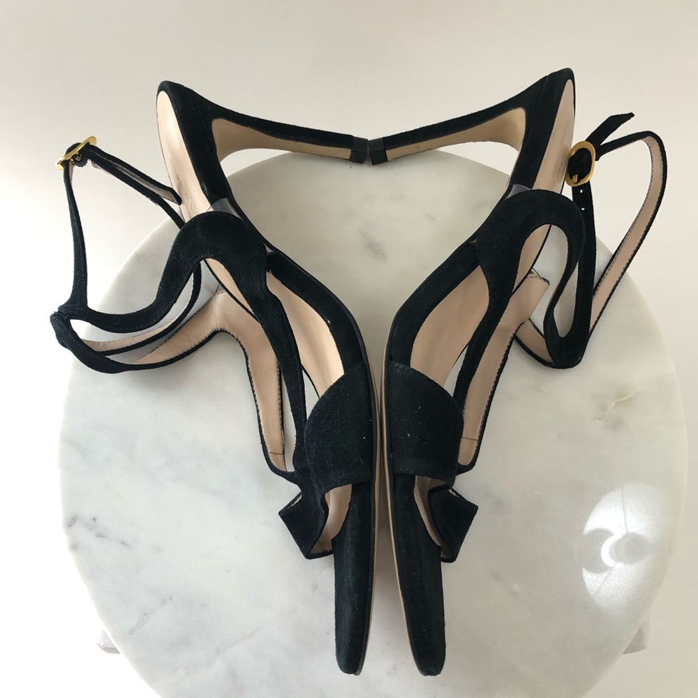 STUART WEITZMAN Mariposa Black Suede Leather Cutout High Heel Sandals - Picture 8 of 15
